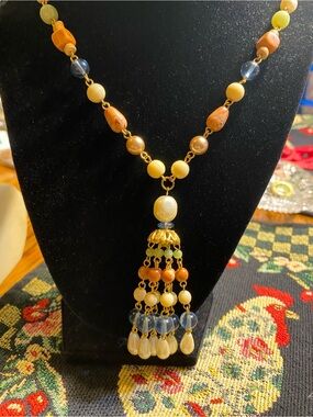 Vintage Liz Claiborne LCI Signed Boho
Beaded Tassel Statement Necklace Fairycore